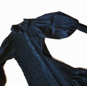 Elegant Black Balloon Sleeve Shirred Dress Hyfve